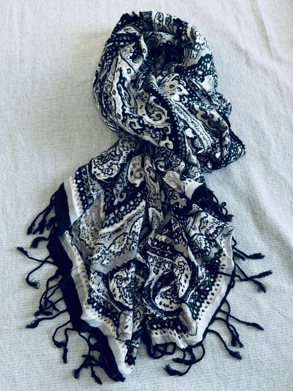 Paisley Black Taupe Print Soft Scarf Wrap Accessory